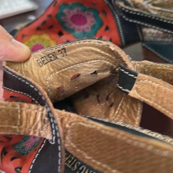 Spring Step L’Artiste Floral Leather SZ 37/6.5-7 Back Strap Heels Shoes - Picture 8 of 10